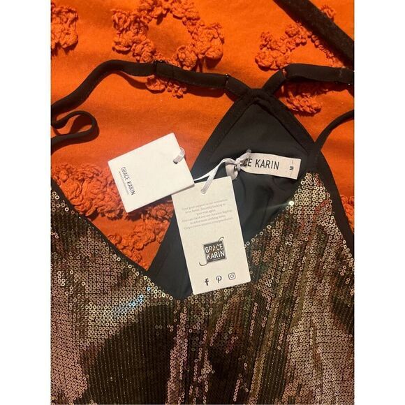 Grace Karin  Gold Glittery sequin clubbing strap size Medium BNWT - Picture 4 of 11